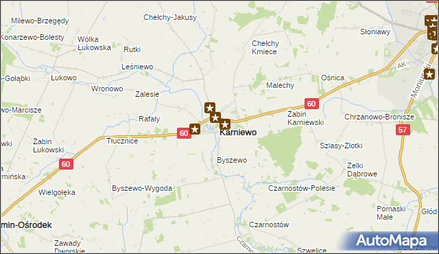 mapa Karniewo powiat makowski, Karniewo powiat makowski na mapie Targeo