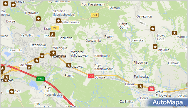 mapa Karniowice gmina Trzebinia, Karniowice gmina Trzebinia na mapie Targeo
