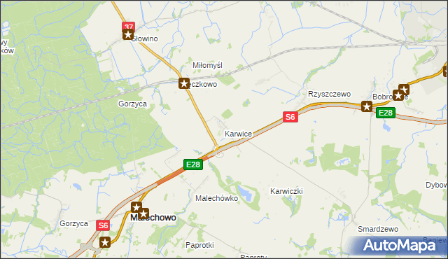 mapa Karwice gmina Malechowo, Karwice gmina Malechowo na mapie Targeo
