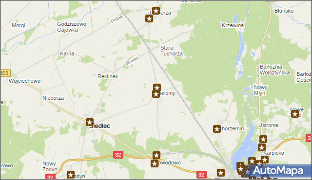 mapa Kiełpiny gmina Siedlec, Kiełpiny gmina Siedlec na mapie Targeo