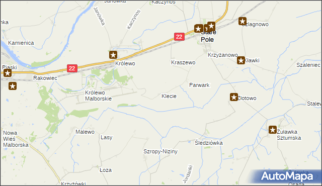 mapa Klecie gmina Stare Pole, Klecie gmina Stare Pole na mapie Targeo