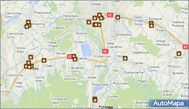 mapa Kobiernice, Kobiernice na mapie Targeo