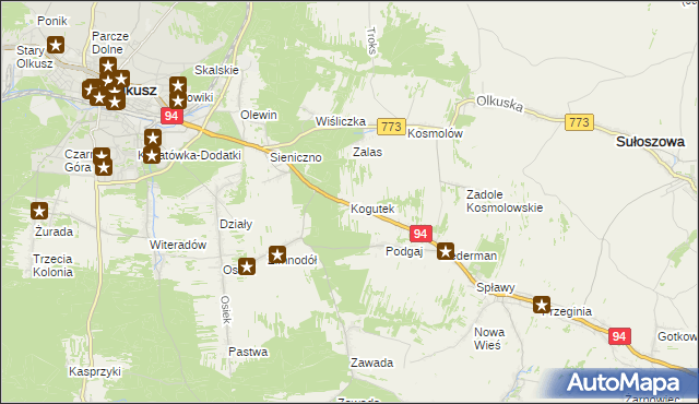 mapa Kogutek gmina Olkusz, Kogutek gmina Olkusz na mapie Targeo