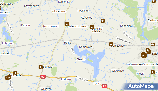 mapa Komorowo gmina Kaźmierz, Komorowo gmina Kaźmierz na mapie Targeo