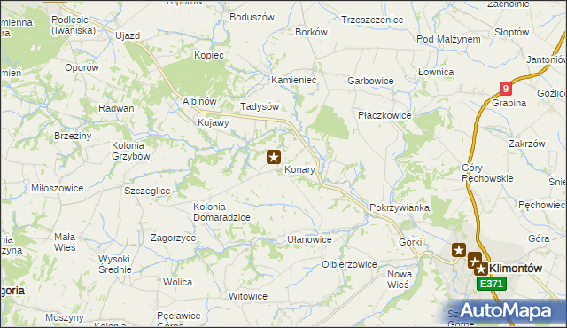 mapa Konary gmina Klimontów, Konary gmina Klimontów na mapie Targeo
