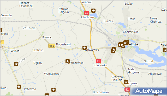 mapa Kończewice gmina Chełmża, Kończewice gmina Chełmża na mapie Targeo