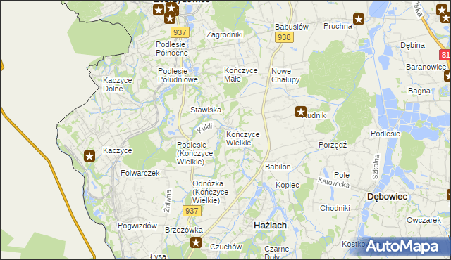 mapa Kończyce Wielkie, Kończyce Wielkie na mapie Targeo