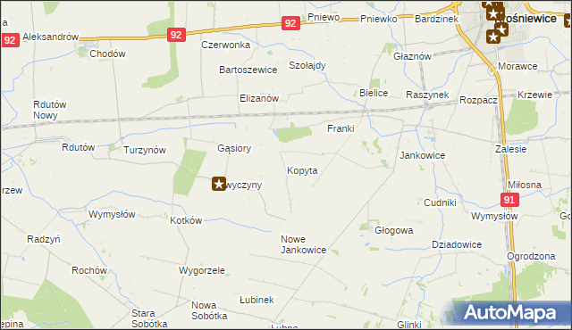 mapa Kopyta gmina Krośniewice, Kopyta gmina Krośniewice na mapie Targeo