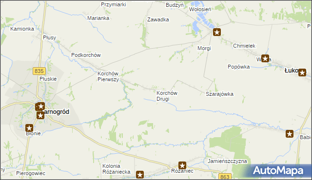 mapa Korchów Drugi, Korchów Drugi na mapie Targeo