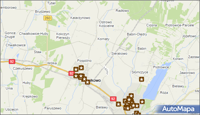 mapa Kornaty-Huby, Kornaty-Huby na mapie Targeo