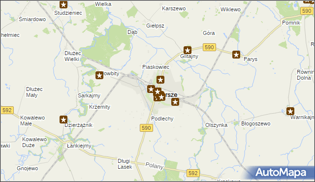 mapa Korsze, Korsze na mapie Targeo
