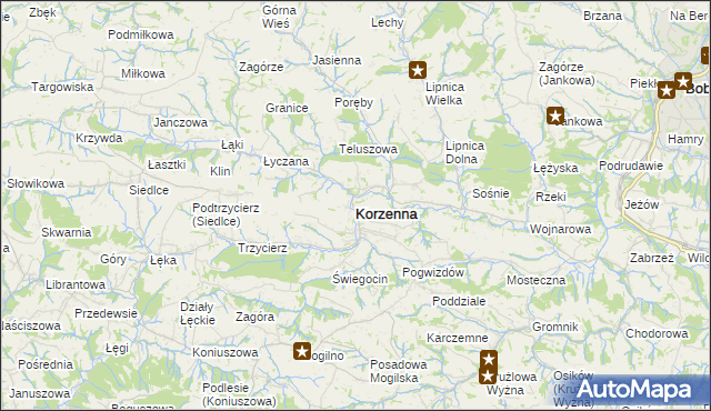 mapa Korzenna, Korzenna na mapie Targeo