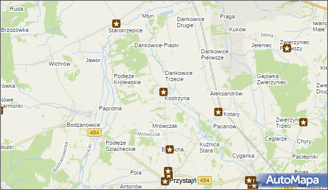 mapa Kostrzyna gmina Przystajń, Kostrzyna gmina Przystajń na mapie Targeo