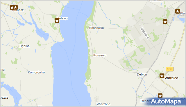 mapa Koszewo gmina Stargard, Koszewo gmina Stargard na mapie Targeo