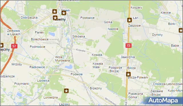 mapa Kowala gmina Sitkówka-Nowiny, Kowala gmina Sitkówka-Nowiny na mapie Targeo