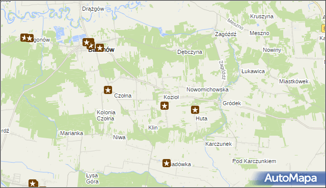 mapa Kozioł gmina Baranów, Kozioł gmina Baranów na mapie Targeo