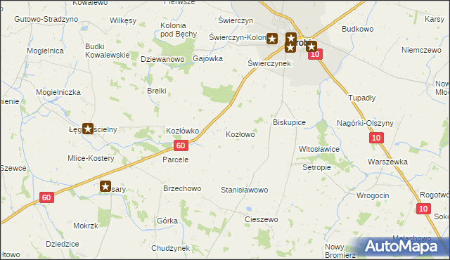 mapa Kozłowo gmina Drobin, Kozłowo gmina Drobin na mapie Targeo