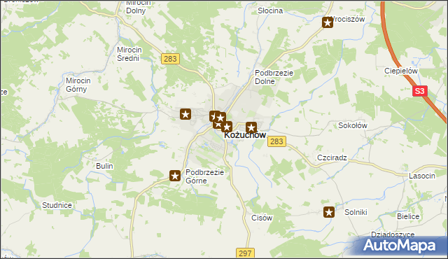 mapa Kożuchów powiat nowosolski, Kożuchów powiat nowosolski na mapie Targeo