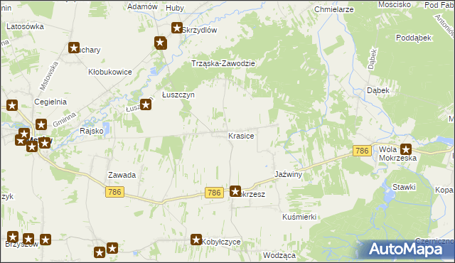 mapa Krasice gmina Mstów, Krasice gmina Mstów na mapie Targeo