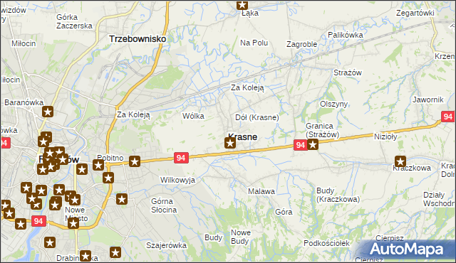 mapa Krasne powiat rzeszowski, Krasne powiat rzeszowski na mapie Targeo