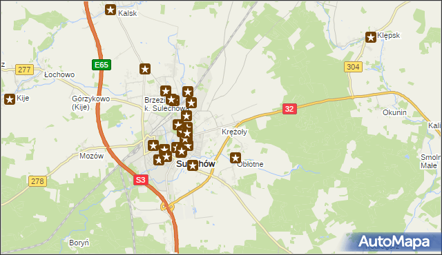 mapa Krężoły gmina Sulechów, Krężoły gmina Sulechów na mapie Targeo
