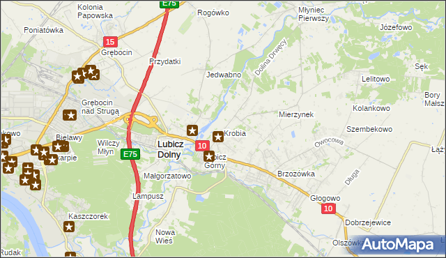 mapa Krobia gmina Lubicz, Krobia gmina Lubicz na mapie Targeo