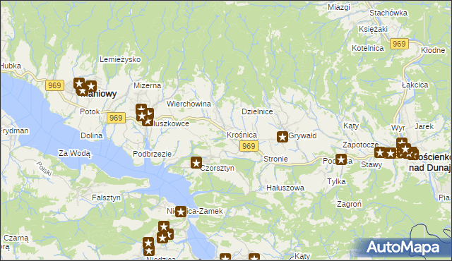 mapa Krośnica gmina Krościenko nad Dunajcem, Krośnica gmina Krościenko nad Dunajcem na mapie Targeo