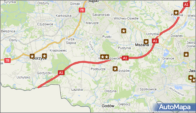 mapa Krostoszowice, Krostoszowice na mapie Targeo