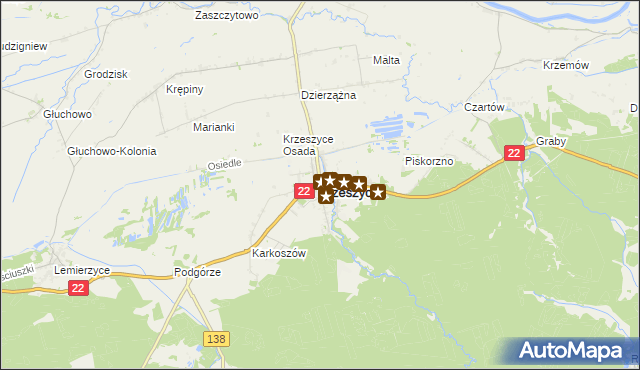 mapa Krzeszyce, Krzeszyce na mapie Targeo