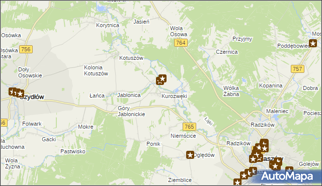 mapa Kurozwęki, Kurozwęki na mapie Targeo