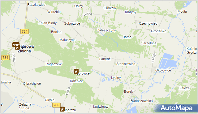 mapa Łabędź gmina Koniecpol, Łabędź gmina Koniecpol na mapie Targeo