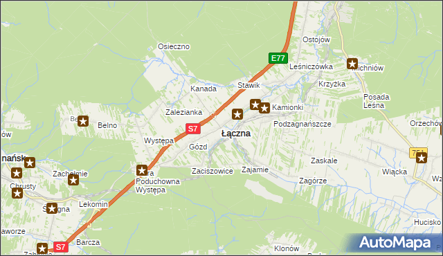 mapa Łączna powiat skarżyski, Łączna powiat skarżyski na mapie Targeo