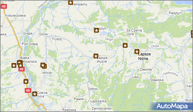 mapa Łapsze Wyżne, Łapsze Wyżne na mapie Targeo