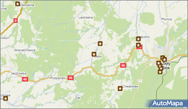 mapa Laski gmina Złoty Stok, Laski gmina Złoty Stok na mapie Targeo