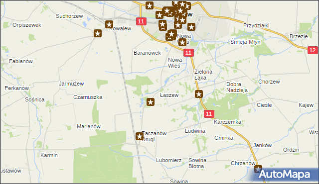 mapa Łaszew gmina Pleszew, Łaszew gmina Pleszew na mapie Targeo