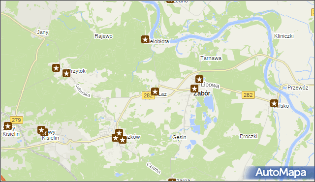 mapa Łaz gmina Zabór, Łaz gmina Zabór na mapie Targeo