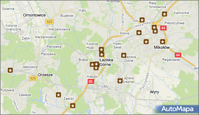 mapa Łaziska Górne, Łaziska Górne na mapie Targeo