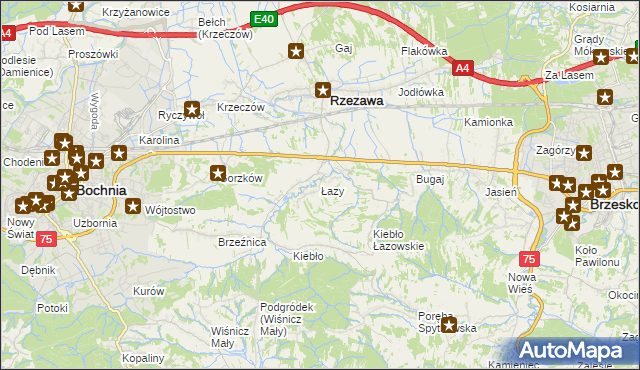 mapa Łazy gmina Rzezawa, Łazy gmina Rzezawa na mapie Targeo