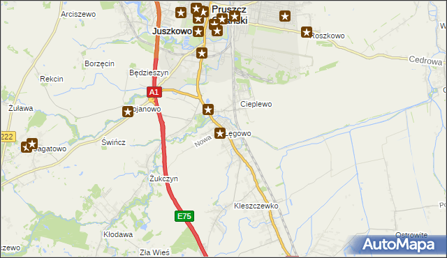 mapa Łęgowo gmina Pruszcz Gdański, Łęgowo gmina Pruszcz Gdański na mapie Targeo