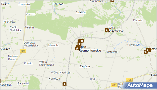 mapa Lipce Reymontowskie, Lipce Reymontowskie na mapie Targeo