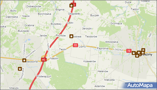 mapa Lipiny gmina Nowosolna, Lipiny gmina Nowosolna na mapie Targeo