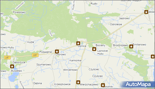 mapa Lipnica gmina Szamotuły, Lipnica gmina Szamotuły na mapie Targeo