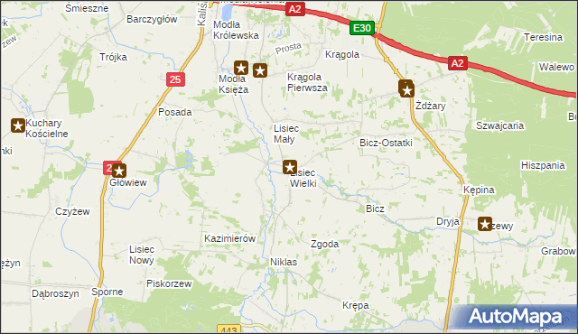mapa Lisiec Wielki, Lisiec Wielki na mapie Targeo
