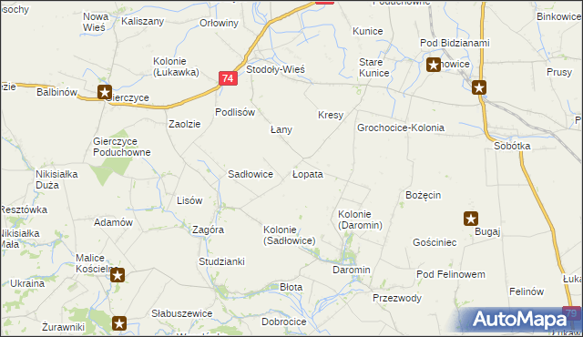 mapa Łopata gmina Wojciechowice, Łopata gmina Wojciechowice na mapie Targeo