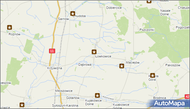 mapa Łowkowice gmina Kluczbork, Łowkowice gmina Kluczbork na mapie Targeo