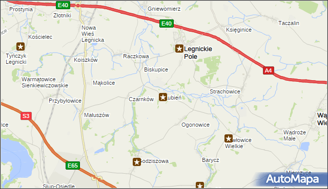mapa Lubień gmina Legnickie Pole, Lubień gmina Legnickie Pole na mapie Targeo
