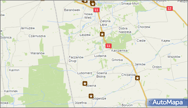 mapa Ludwina gmina Pleszew, Ludwina gmina Pleszew na mapie Targeo