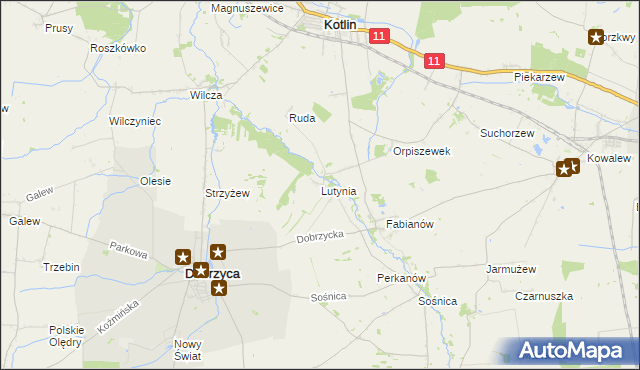 mapa Lutynia gmina Dobrzyca, Lutynia gmina Dobrzyca na mapie Targeo