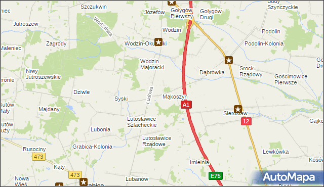 mapa Mąkoszyn gmina Tuszyn, Mąkoszyn gmina Tuszyn na mapie Targeo
