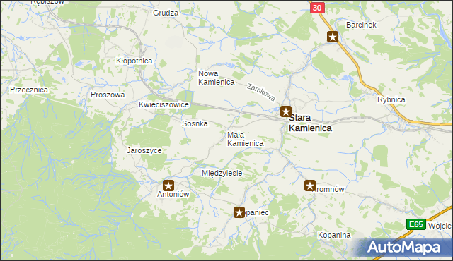mapa Mała Kamienica, Mała Kamienica na mapie Targeo